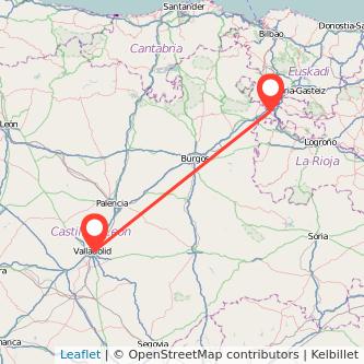 Mapa del viaje Miranda de Ebro Valladolid en tren