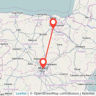 Mapa del viaje Miranda de Ebro Madrid en bus