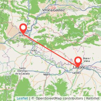 Mapa del viaje Miranda de Ebro Logroño en tren