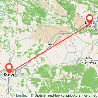 Mapa del viaje Miranda de Ebro Burgos en tren