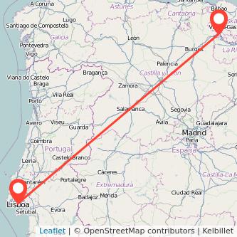 Mapa del viaje Miranda de Ebro Lisboa en tren