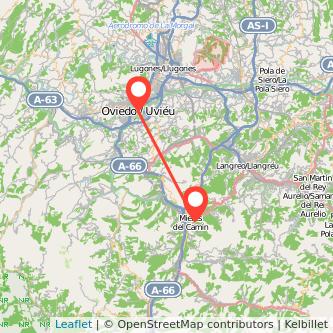 Mapa del viaje Mieres Oviedo en tren