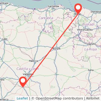Mapa del viaje Medina del Campo Bilbao en tren
