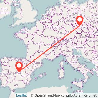 Mapa del viaje Madrid Praga en bus