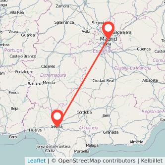 Mapa del viaje Madrid Sevilla en tren