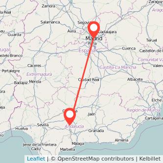 Mapa del viaje Madrid Puente-Genil en tren