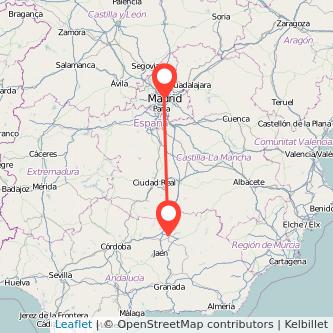 Mapa del viaje Madrid Linares en tren