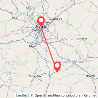 Mapa del viaje Madrid Argamasilla de Alba en bus