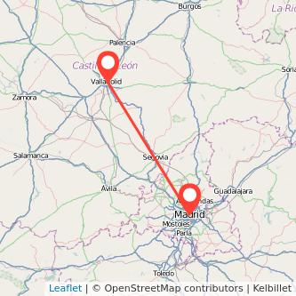 Mapa del viaje Madrid Valladolid en bus