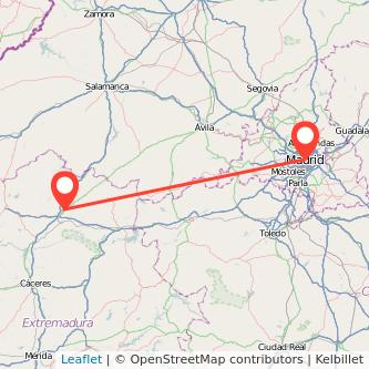 Mapa del viaje Madrid Plasencia en tren