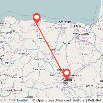Mapa del viaje Madrid Oviedo en tren