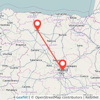 Mapa del viaje Madrid León en tren