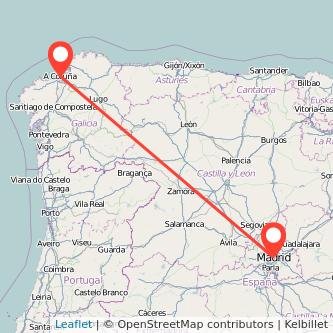 Mapa del viaje Madrid A Coruña en bus