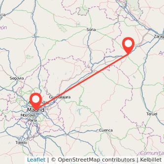 Mapa del viaje Madrid Calatayud en tren