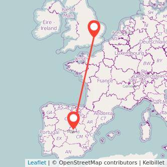 Mapa del viaje Madrid Londres en tren