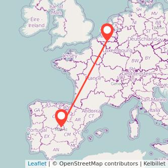 Mapa del viaje Madrid Bruselas en tren