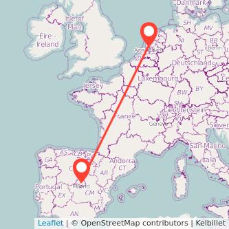 Mapa del viaje Madrid Amsterdam en tren