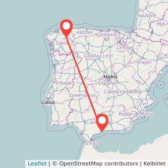 Mapa del viaje Lugo Málaga en bus