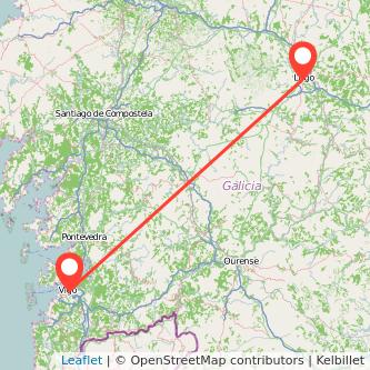 Mapa del viaje Lugo Vigo en tren