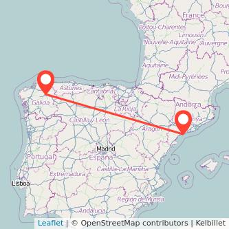 Mapa del viaje Lugo Tarragona en tren