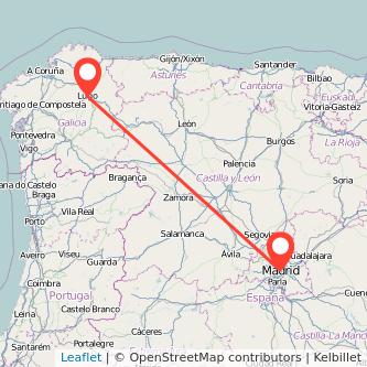 Mapa del viaje Lugo Madrid en tren