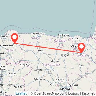 Mapa del viaje Lugo Logroño en tren