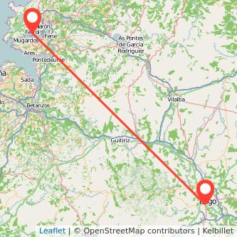 Mapa del viaje Lugo Ferrol en tren