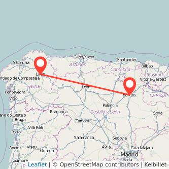 Mapa del viaje Lugo Burgos en tren
