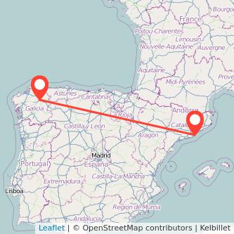Mapa del viaje Lugo Barcelona en tren