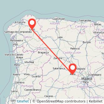 Mapa del viaje Lugo Ávila en bus