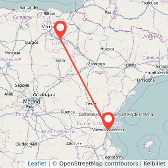 Mapa del viaje Logroño Valencia en bus