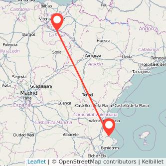 Mapa del viaje Logroño Gandia en bus