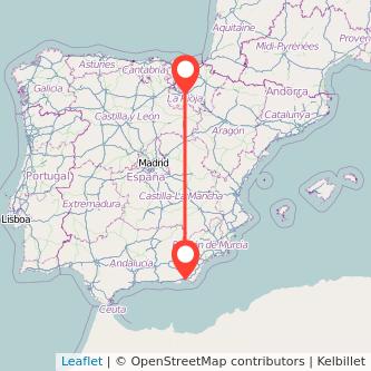 Mapa del viaje Logroño Almería en tren