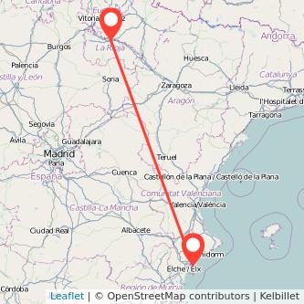 Mapa del viaje Logroño Alicante en bus