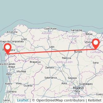 Mapa del viaje Logroño Vigo en bus