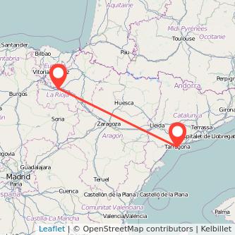 Mapa del viaje Logroño Tarragona en tren
