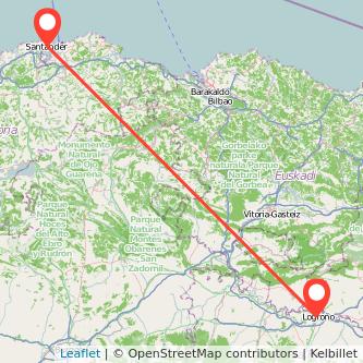 Mapa del viaje Logroño Santander en bus
