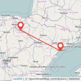 Mapa del viaje Logroño Salou - Port Aventura en tren