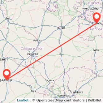Mapa del viaje Logroño Salamanca en tren