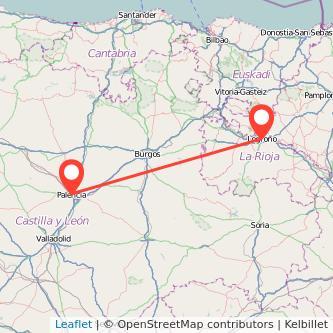 Mapa del viaje Logroño Palencia en bus