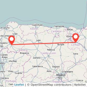 Mapa del viaje Logroño Ourense en tren