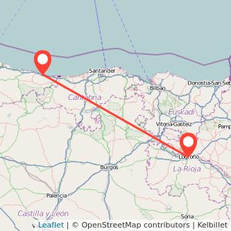 Mapa del viaje Logroño Llanes en bus