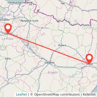 Mapa del viaje Logroño Lérida en tren