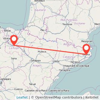 Mapa del viaje Logroño Girona en bus