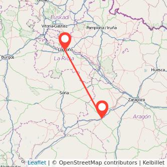 Mapa del viaje Logroño Calatayud en tren