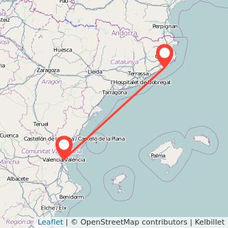 Mapa del viaje Lloret de Mar Valencia en bus