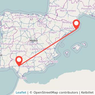 Mapa del viaje Lloret de Mar Sevilla en bus