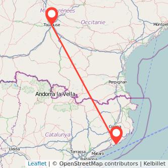 Mapa del viaje Lloret de Mar Toulouse en bus