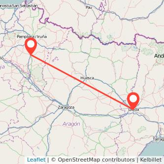 Mapa del viaje Lérida Tafalla en tren