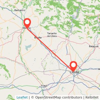 Mapa del viaje Lérida Monzón en bus